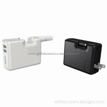 3-in-1 power bank w/ car charger and wall charger, convenient charging for mobile/MP3/MP4/camera